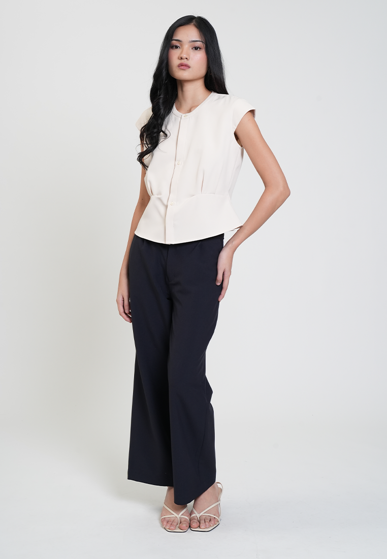 Celine Placket Button Cap Sleeve Top