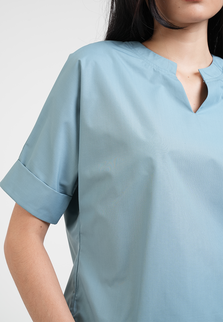 Aivee Notched Neckline Short Sleeve Blouse