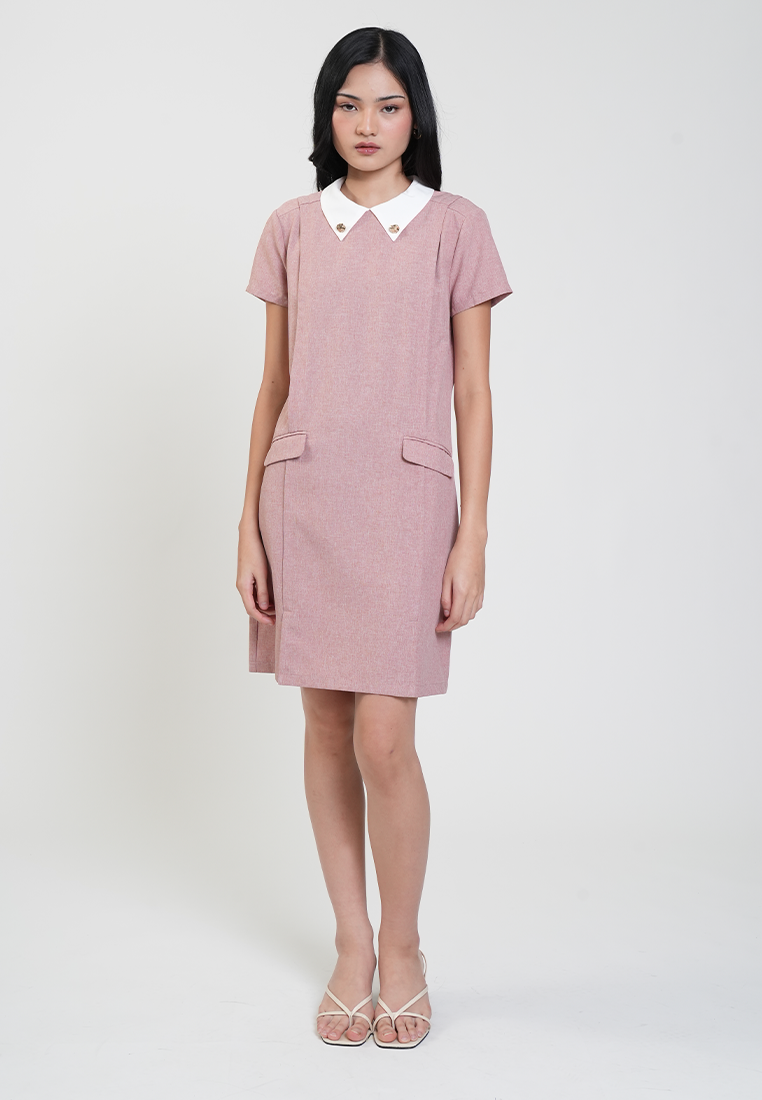 Dioone Flap Pocket Shift Dress with Collar