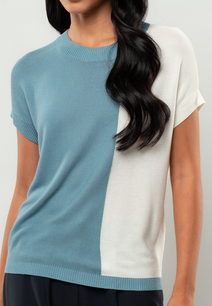Jessa Colorblock Short-Sleeve Knit Crewneck Blouse