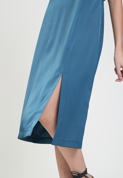 Linden Sleeveless Blouson Midi Dress with Slit