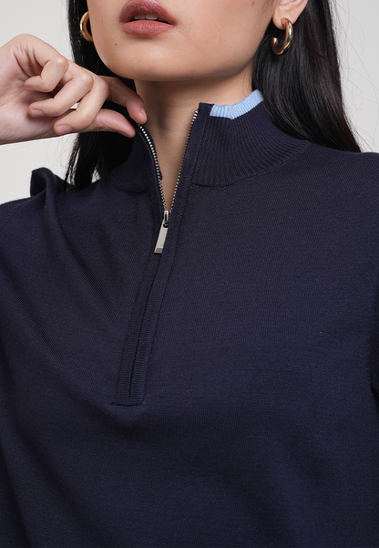 Catherine Colorblock Collared Zip Knit Top