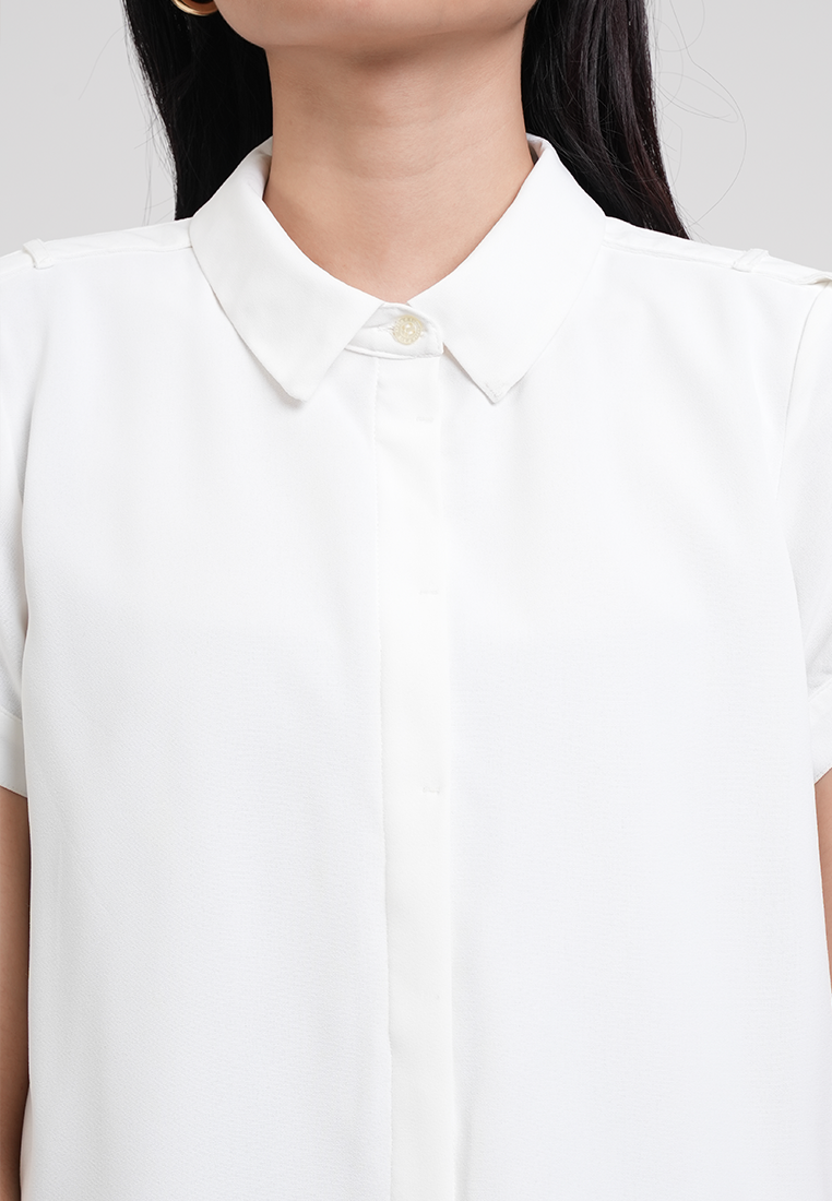 Clarisse Short Sleeve Button Down Shoulder Blouse