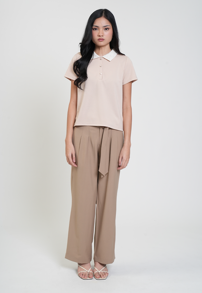 Mariella Contrast Tweed Collar Polo Top