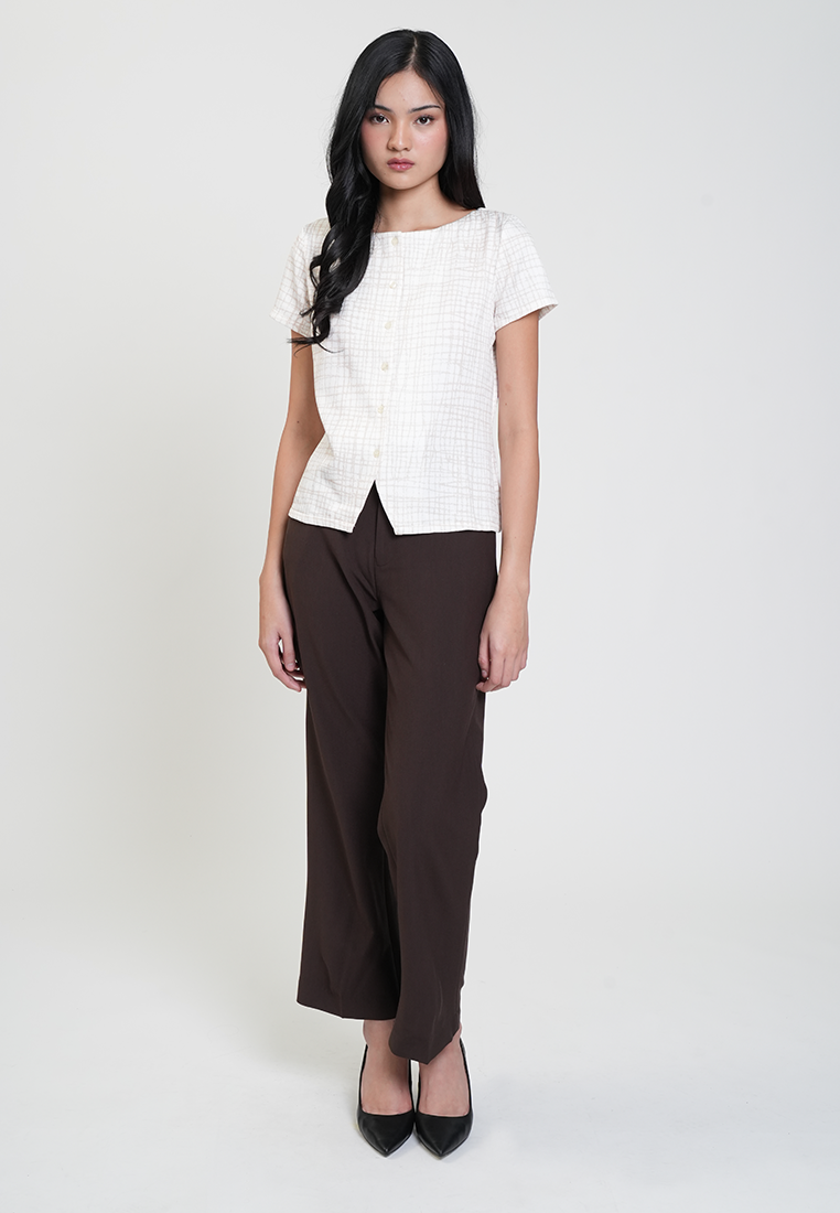Alaina Button-Down Grid Print Blouse