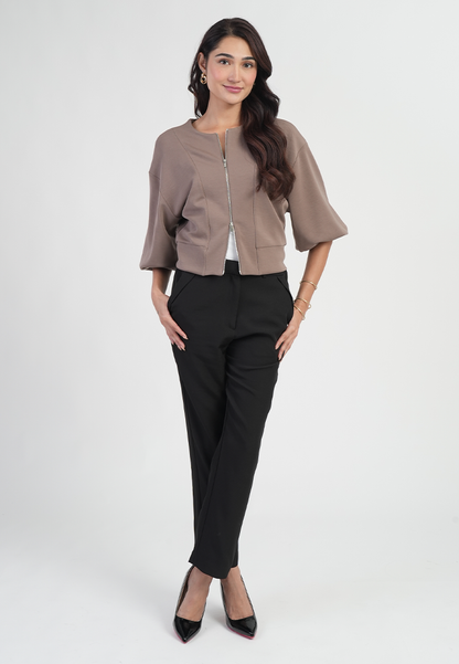 Lunavelle Dolman Sleeve Zip-Up Knit Jacket