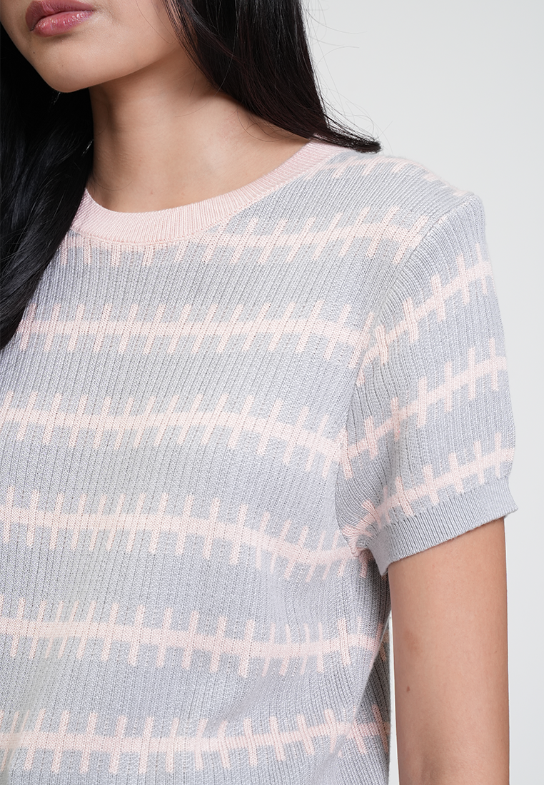 Jenna Knitted Print Short Sleeve Top
