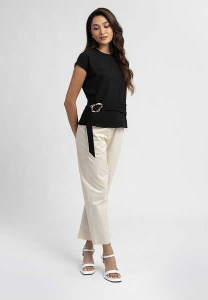 Celestine Dolman Sleeve Top with Abstract Buckle Belt