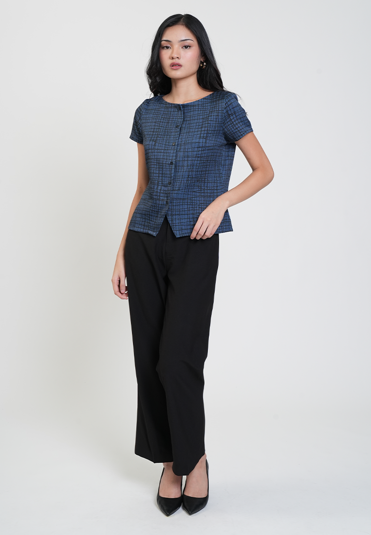 Alaina Button-Down Grid Print Blouse