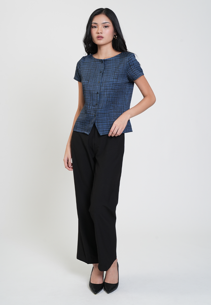 Alaina Button-Down Grid Print Blouse
