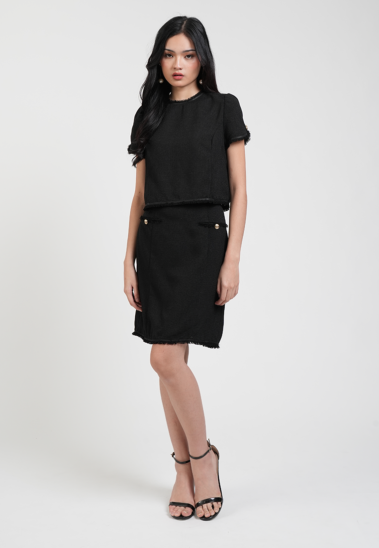 Solana Tweed Skirt with Pocket Accents