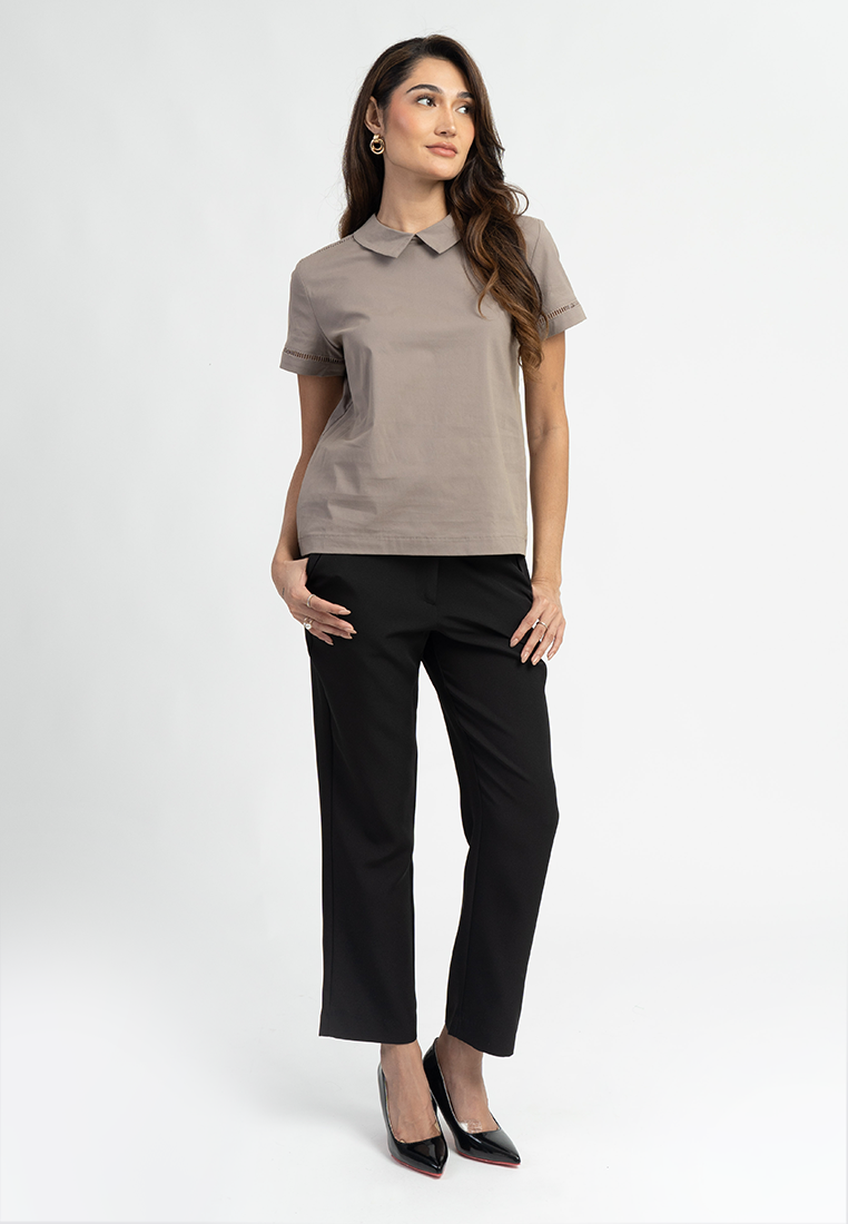 Zeya Peter Pan Collar Top with Eyelet Trim