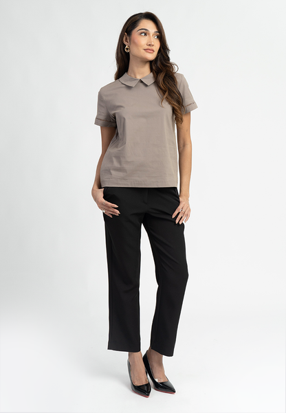 Zeya Peter Pan Collar Top with Eyelet Trim