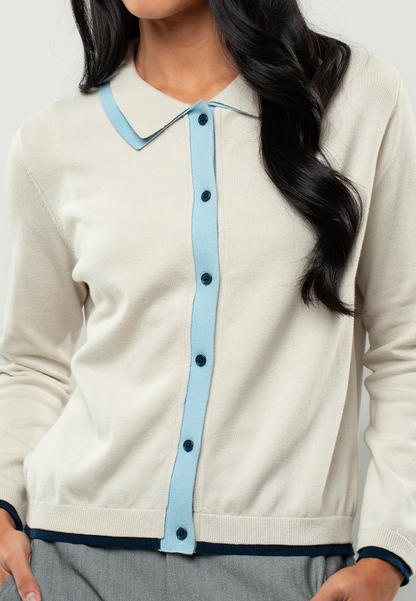 Maya Fitted Collared Cardigan with Contrast Placket