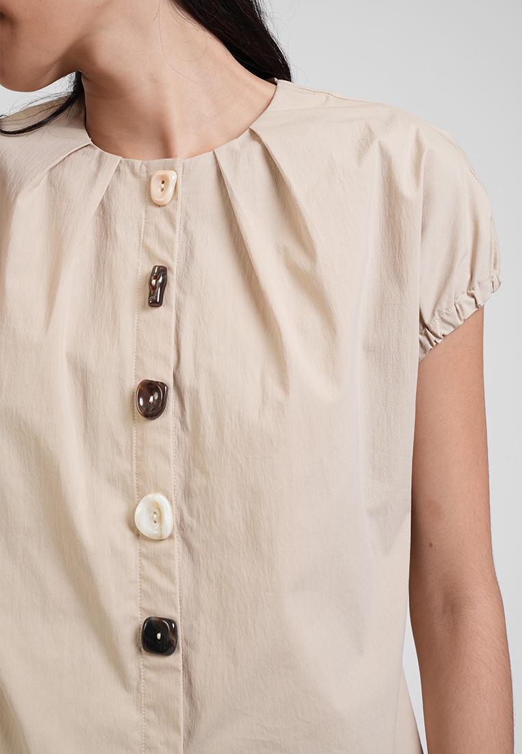 Nyra Pleated Neckline Multi-Tone Button Top