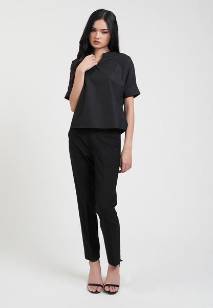 Aivee Notched Neckline Short Sleeve Blouse