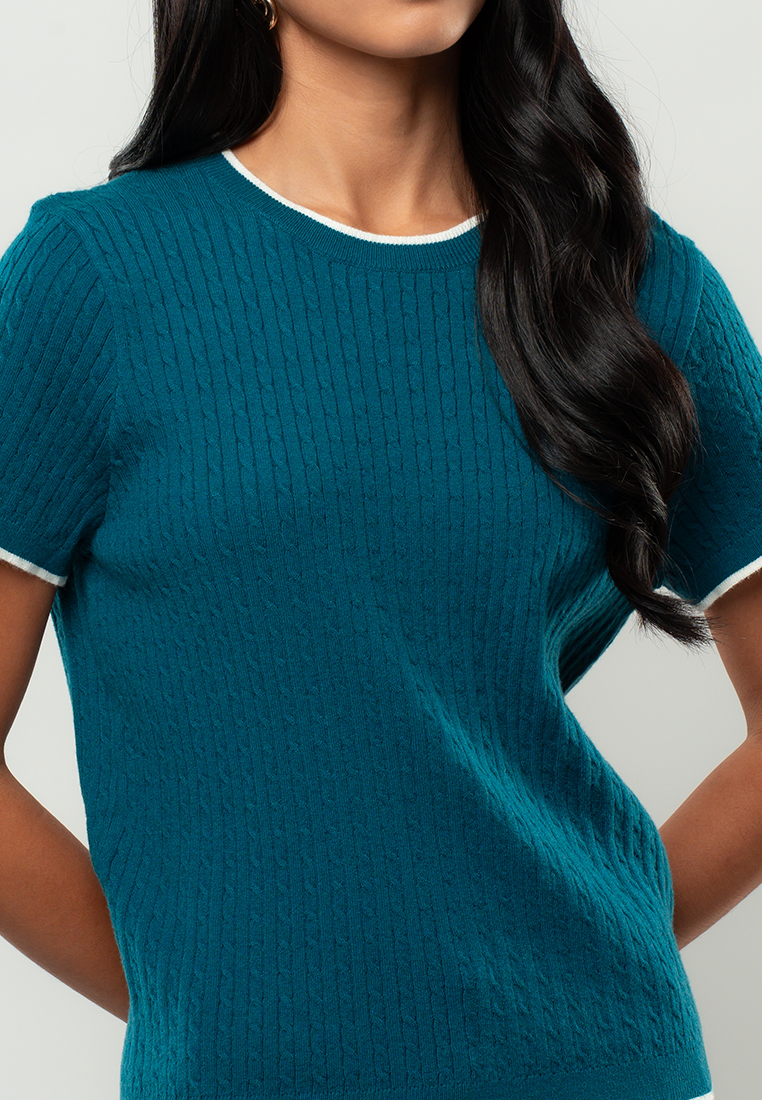 Cheena Cable Knit Contrast Trim Top