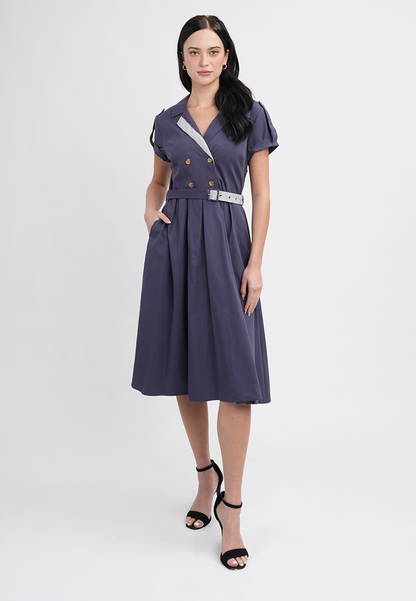 Maxine Button-Down Belted Midi A-Line Dress