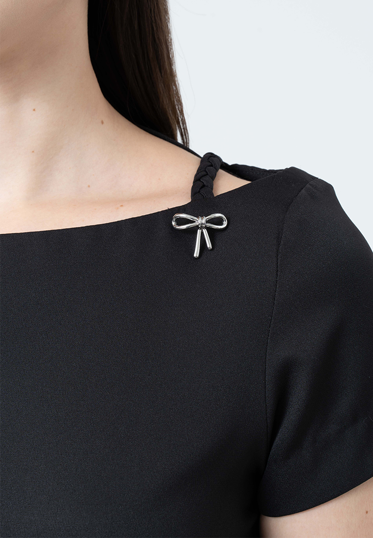 Fia Boat Neck Top with Decorative Ribbon Hardware and Braided Strap