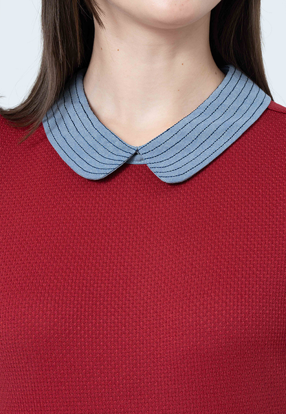 Kambria Knitted Top with Embroidered Collar and Contrast Sleeve Cuffs