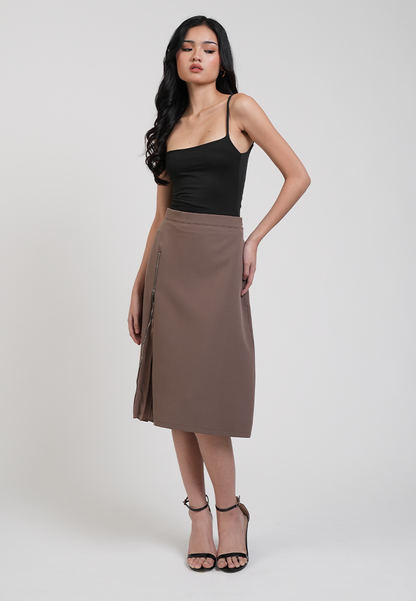 Natalia High Waisted Side-Zip Pleated Midi Skirt