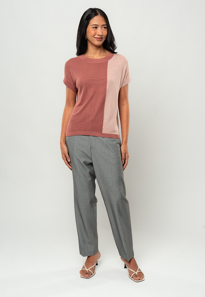 Jessa Colorblock Short-Sleeve Knit Crewneck Blouse