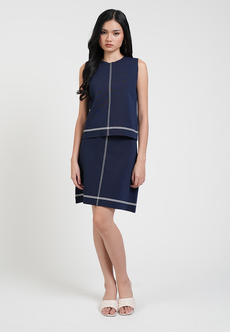 Rhoebe Textured Knit Skirt with Linear Detail