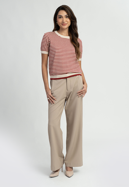 Zari Textured Stripe Knitted Short Sleeve Top