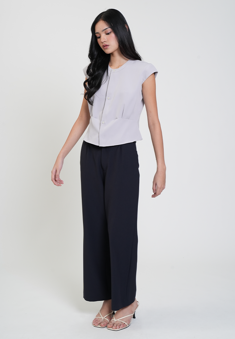 Celine Placket Button Cap Sleeve Top