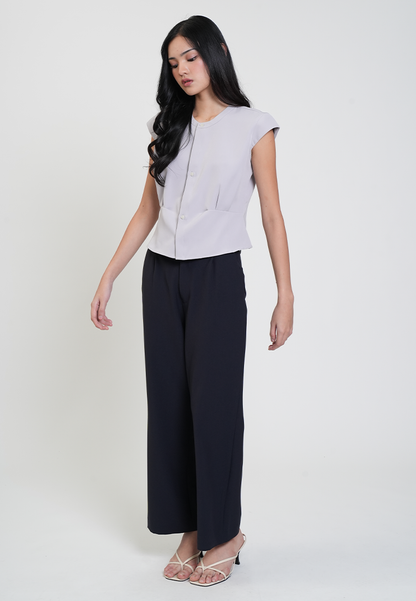 Celine Placket Button Cap Sleeve Top