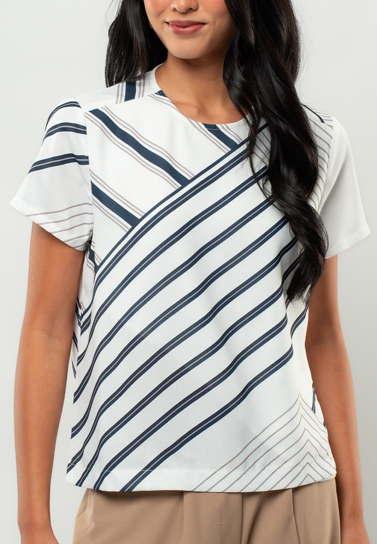 Monika Striped Short Sleeve Blouse