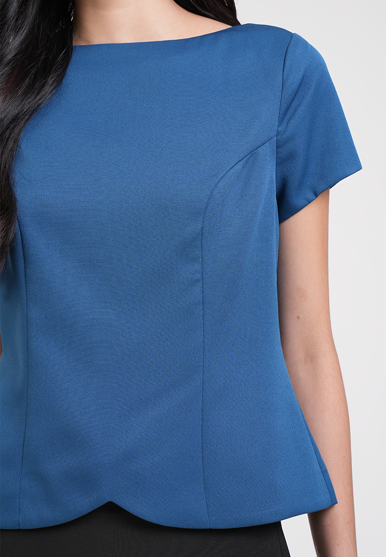 Roux Boat Neck Scalloped Hem Blouse