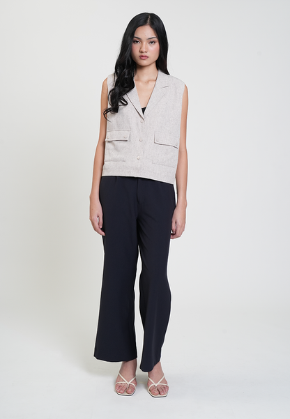Crizza Sleeveless Notch Lapel Pocket Detail Vest