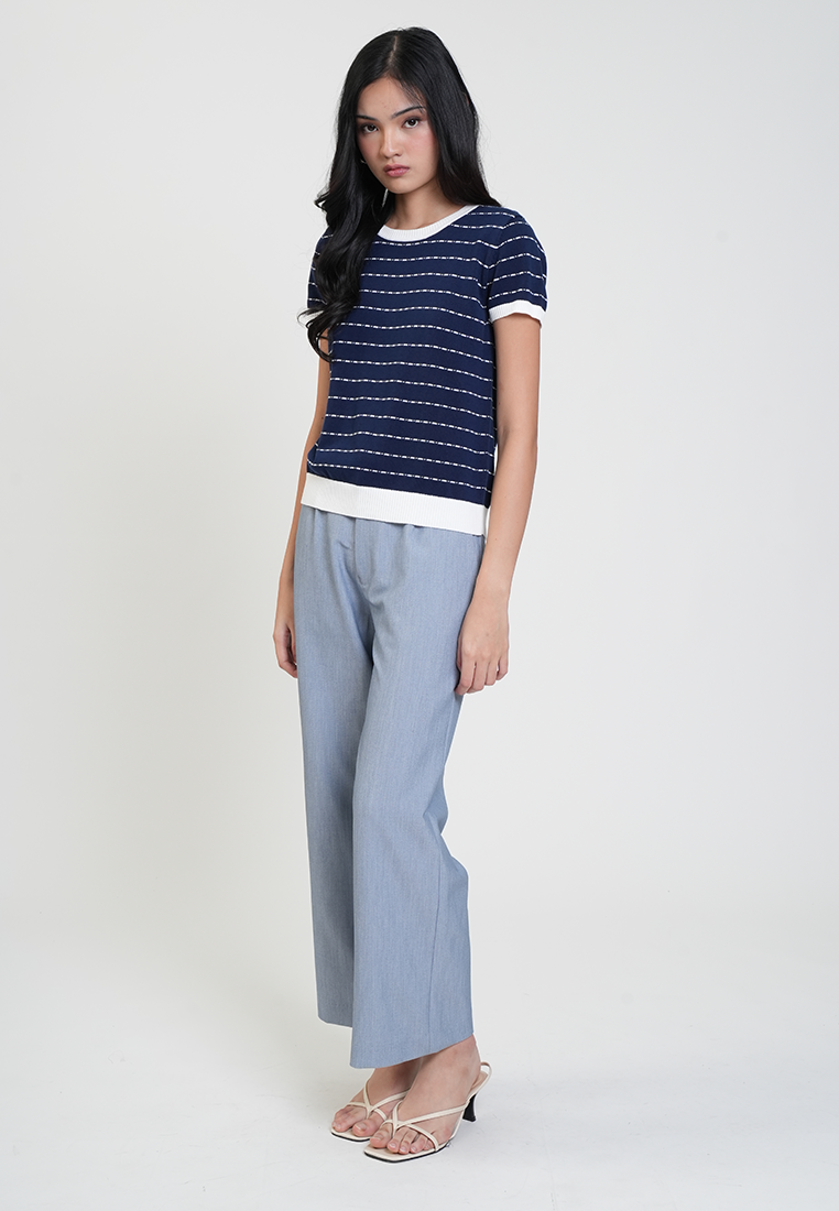 Monica Knit Striped Short Sleeve Top