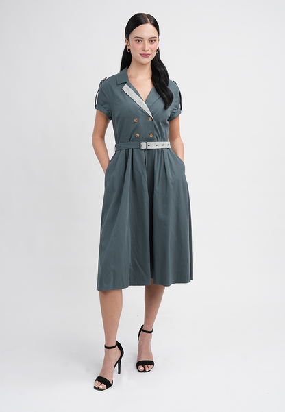 Maxine Button-Down Belted Midi A-Line Dress