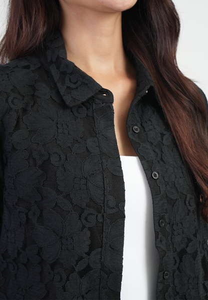 Celestia Pointed Collar Floral Lace Top