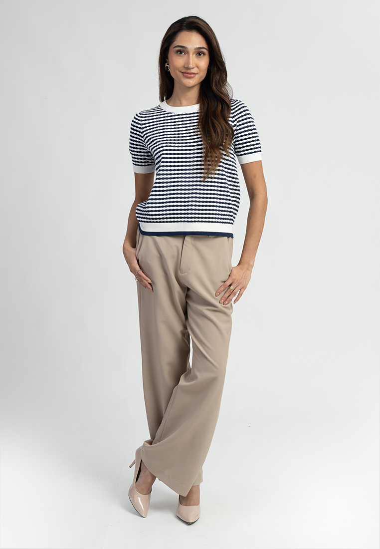 Zari Textured Stripe Knitted Short Sleeve Top