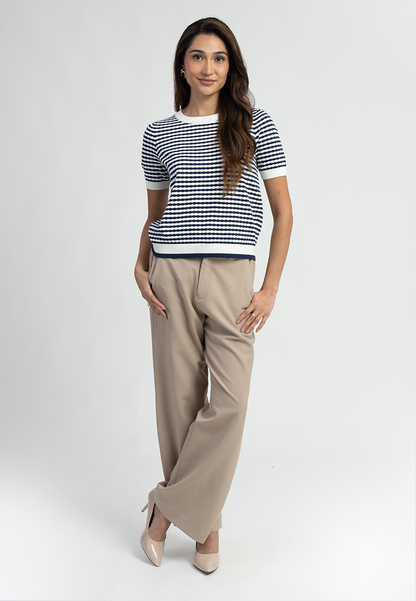 Zari Textured Stripe Knitted Short Sleeve Top