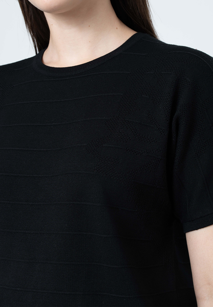 Nilou Knitted top with Embossed  Stripes and Pointelle Detail