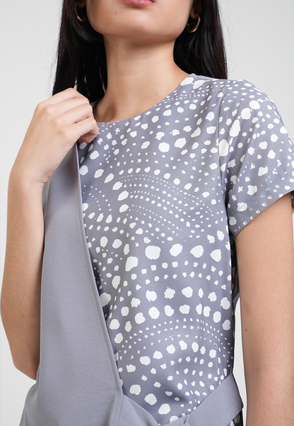 Clairo Assymetrical Wrap Blouse with Dotted Print