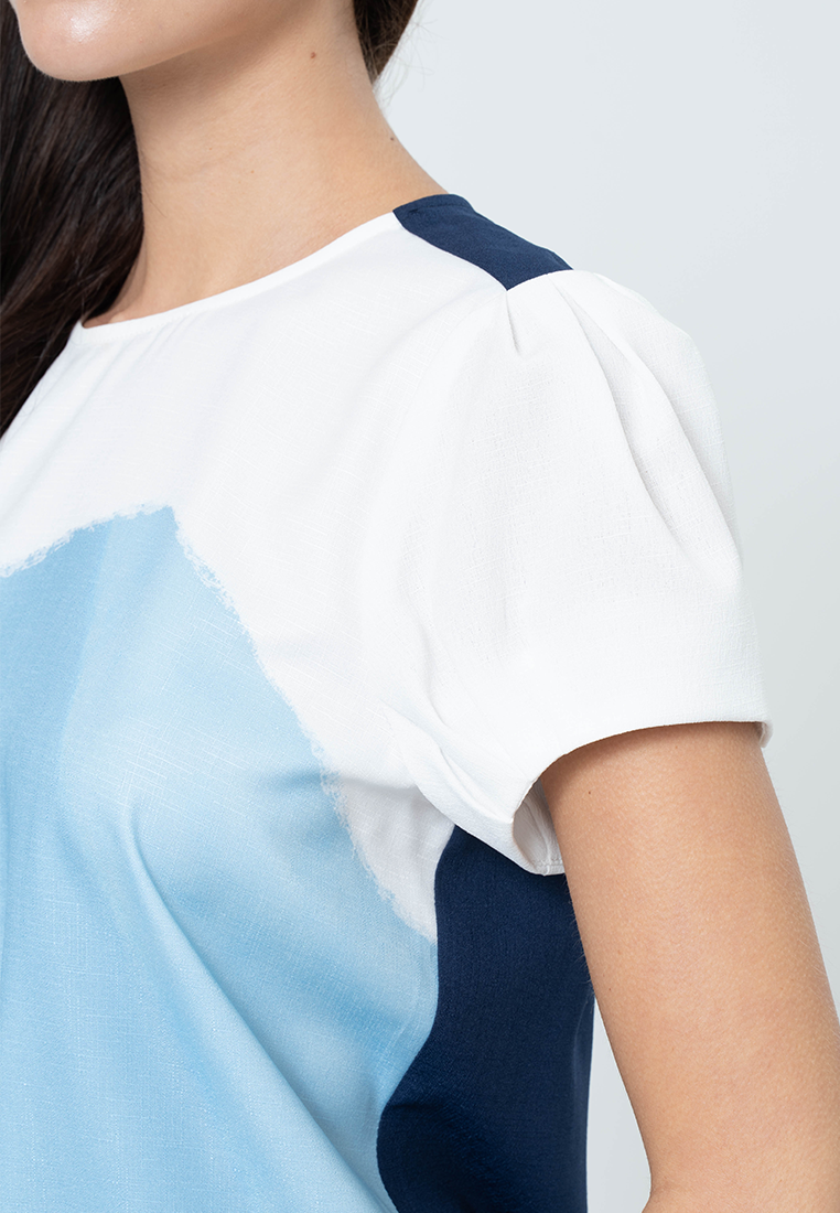 Jovanna Geometric print with Semi-Puff Sleeves