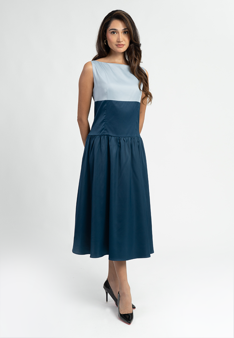 Amari Sleeveless Boat Neck Color Block Midi Dress Apple and Eve Amari Sleeveless Boat Neck Color Block Midi Dress Apple and Eve