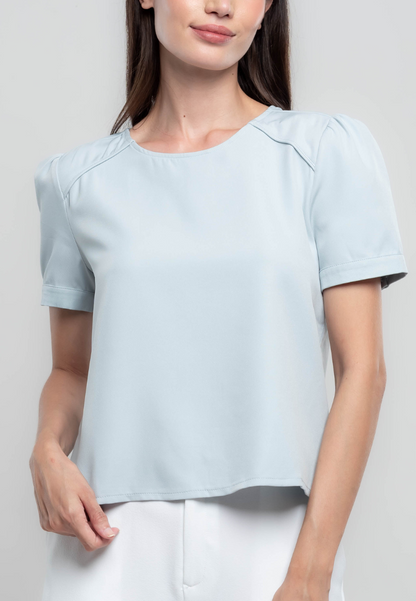 Megan Short Sleeve's Plain Top w/ Pearl Embellishment on Side Slits