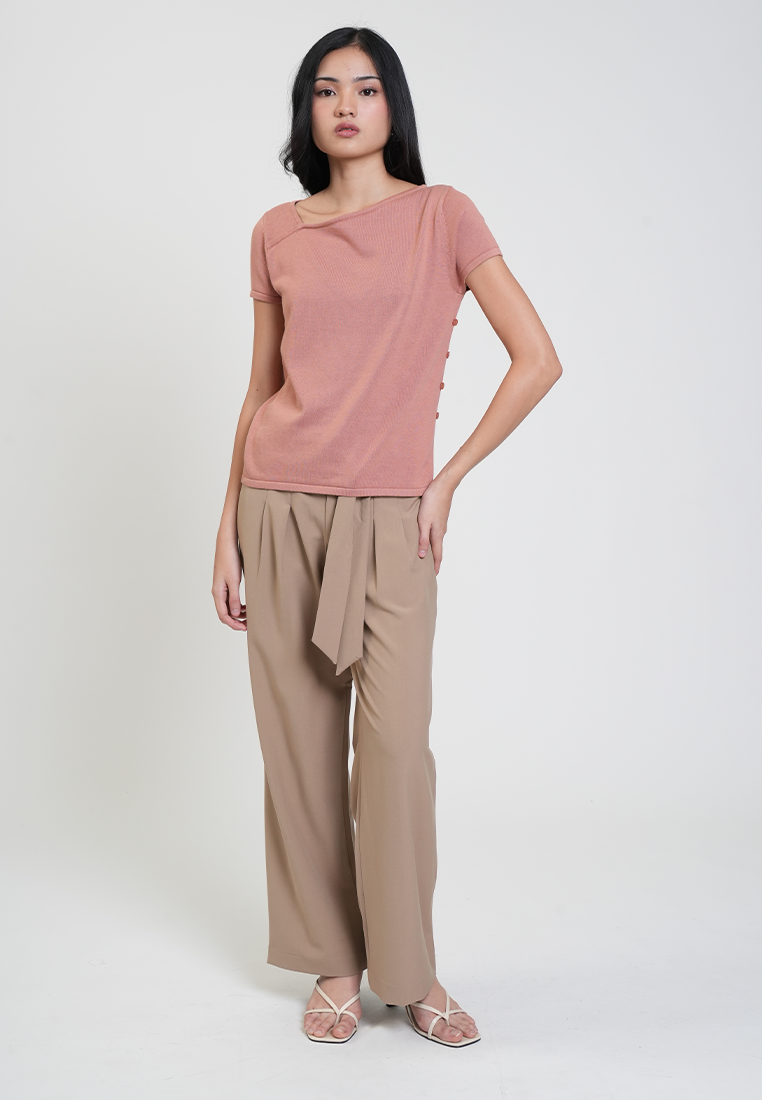 Marga Boat Neck Side Button Knit Top