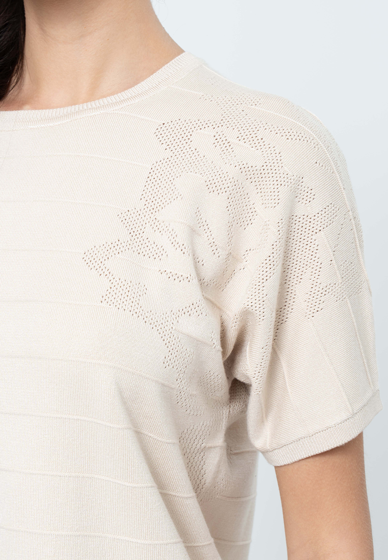 Nilou Knitted top with Embossed  Stripes and Pointelle Detail