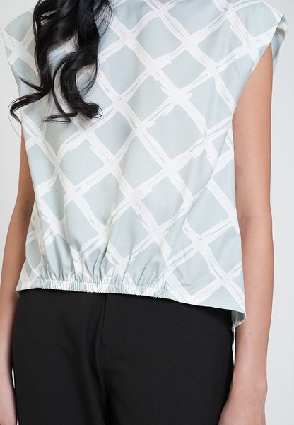 Tonie Cap Sleeves Checkered Blouse