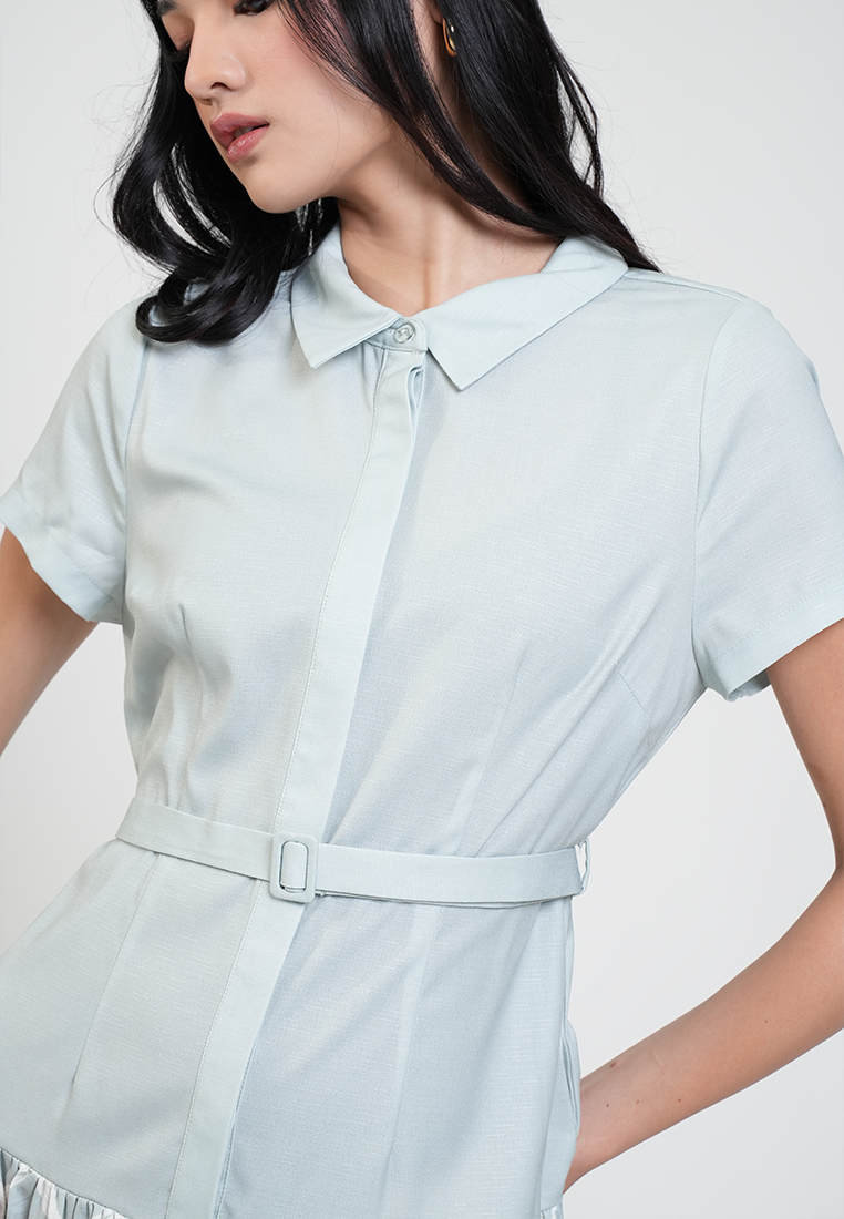 Camille Belted Collared A-Line Dress with Print