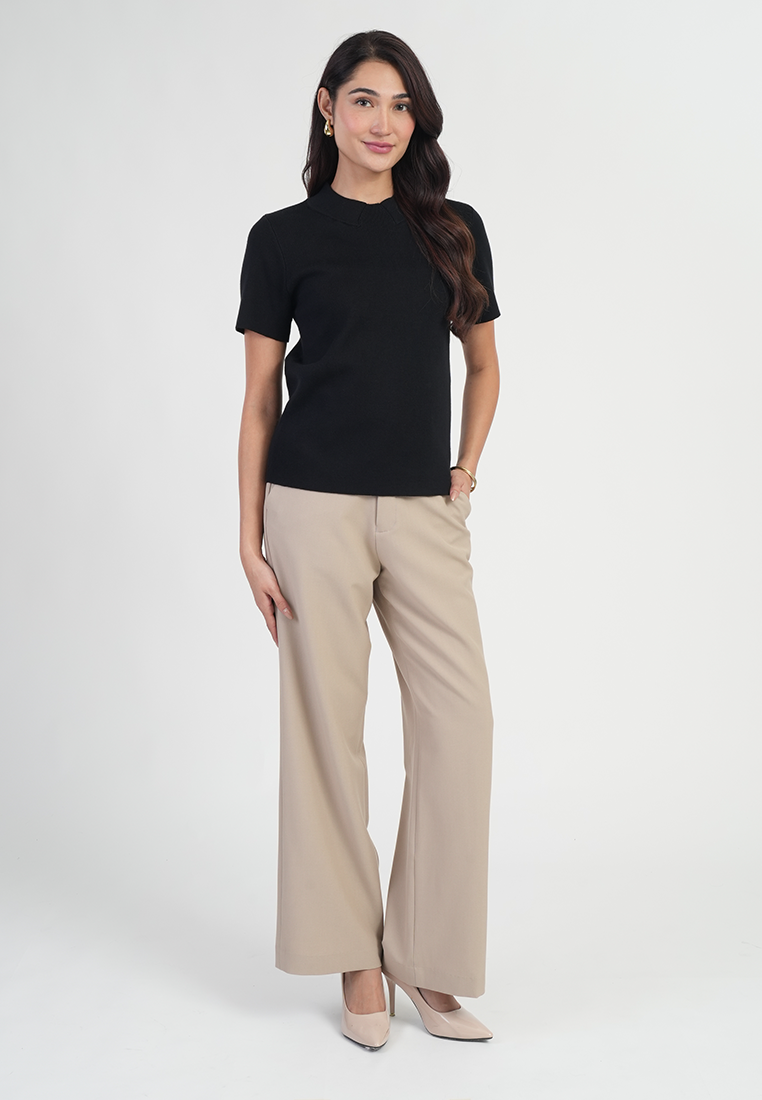 Jolianne Cap Sleeves High Neck Textured Shell Blouse