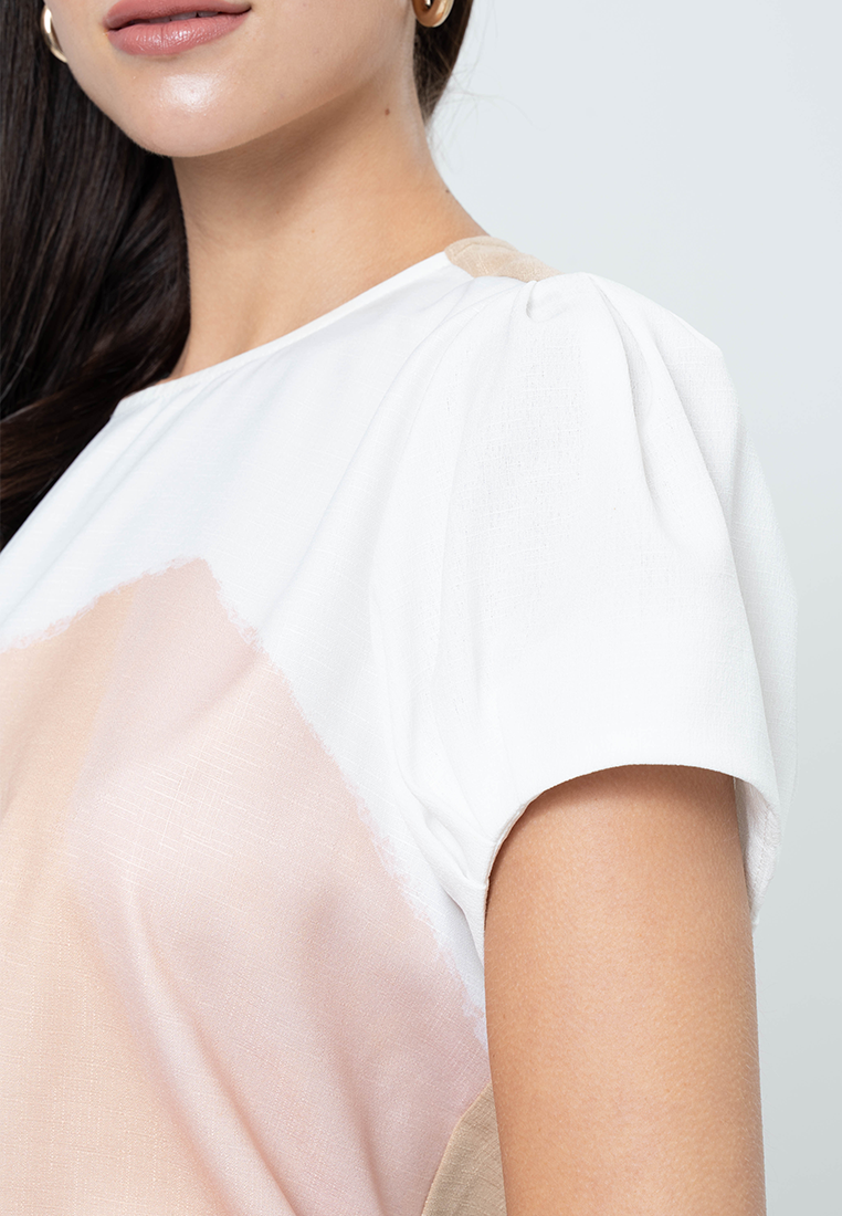 Jovanna Geometric print with Semi-Puff Sleeves