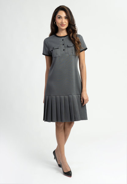 Clara Utility Placket Pleated Shift Dress